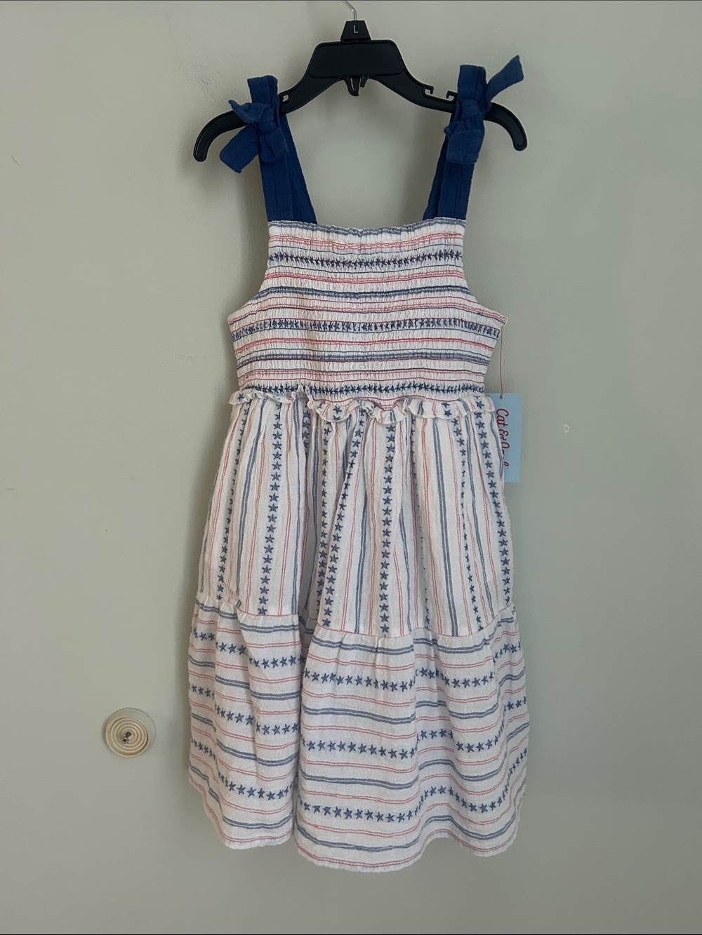 Cat & Jack Navy, Cream & Pink Striped Sundress with Tie Straps